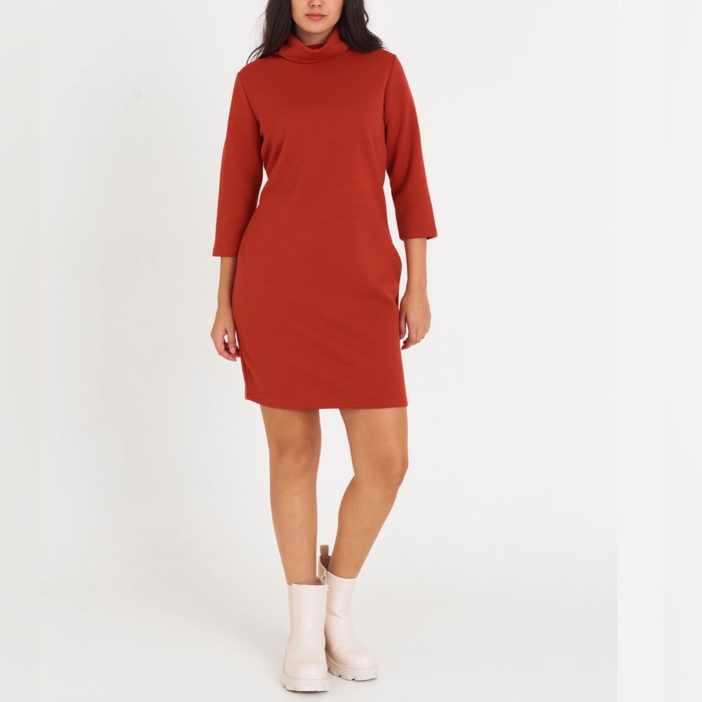 ZARA, Red Wine Turtle Neck Sweater Dress W/3/4 Sleeves,